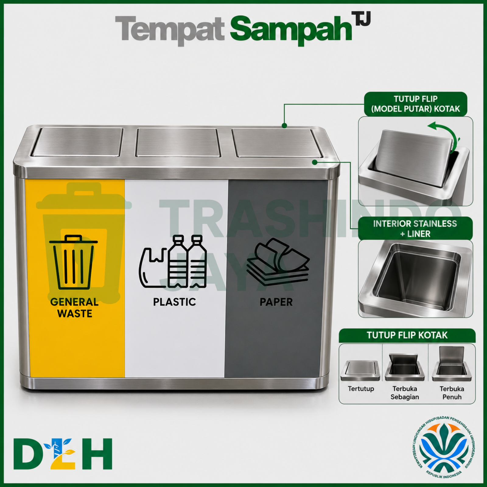 Tempat Sampah Kotak 3in1 Stainless Tempat Sampah Kotak 3in1 Stainless